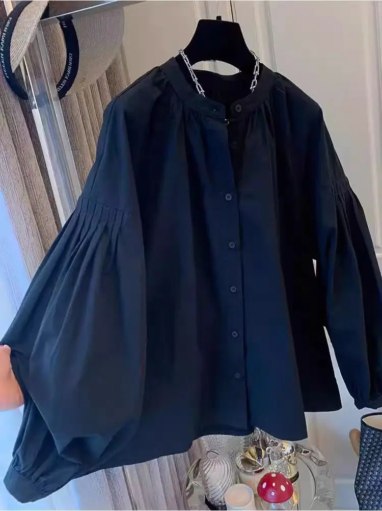 Spring Autumn Casual Chiffon Shirt Women Shirts Fashion Female Long Sleeve Oneck Loose Solid Blouse Tops Office Lady 260626 - view 7