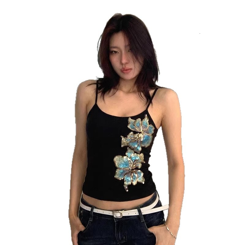 Womens Halter Camisole Top Womens Sequin Floral Slim Fit Chic Versatile Hot Girl Thin Tank For Women Daily Summer Party Beach Outfits - view 6