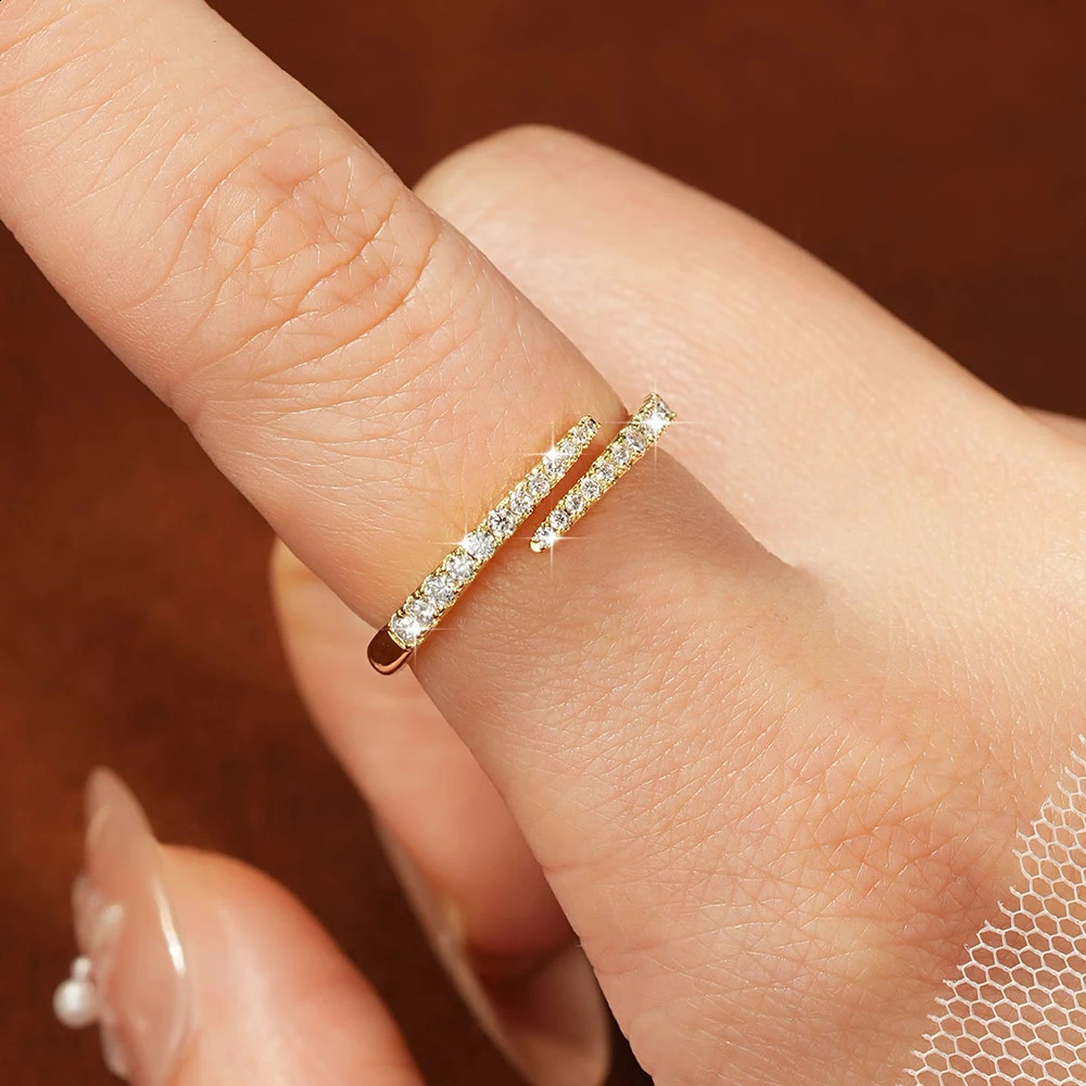 Lnngy Certified Opening Ring for Women Girls Sparkling Lab Diamond Half Wedding Ring Adjustable Jewelry Gift260624 - view 4