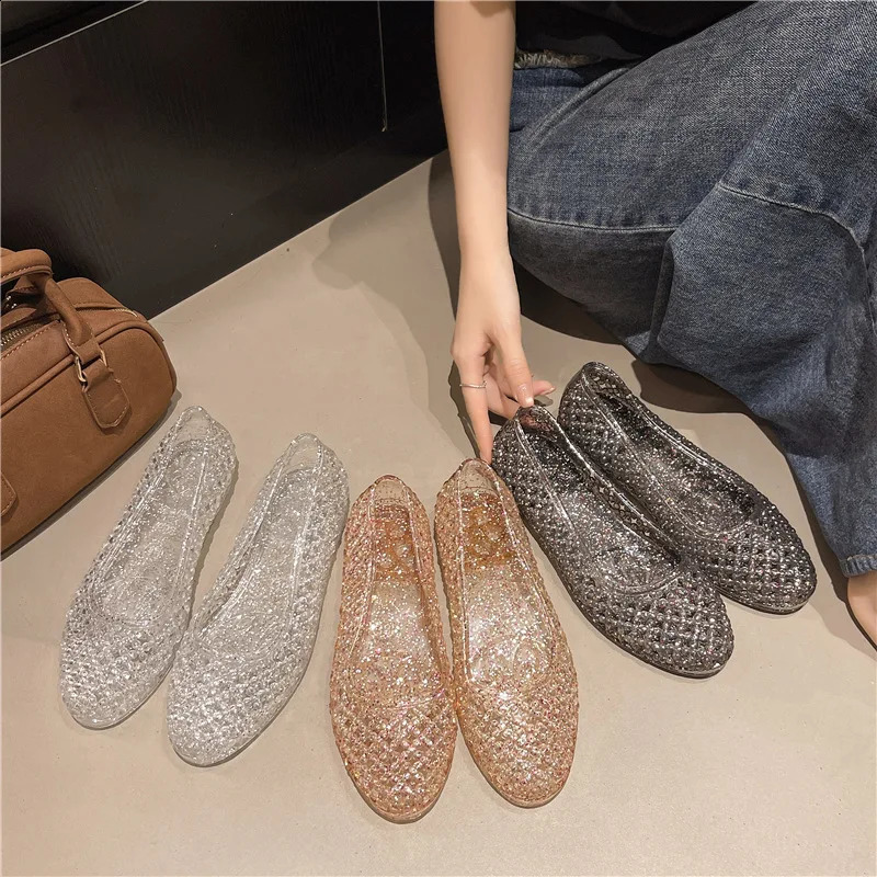 Summer Women Hollowout Sandals Crystal Jelly Slippers Lady Flat Beach Shoes Adult Home Bathroom Casual Outdoor Slipper 260626 - view 5