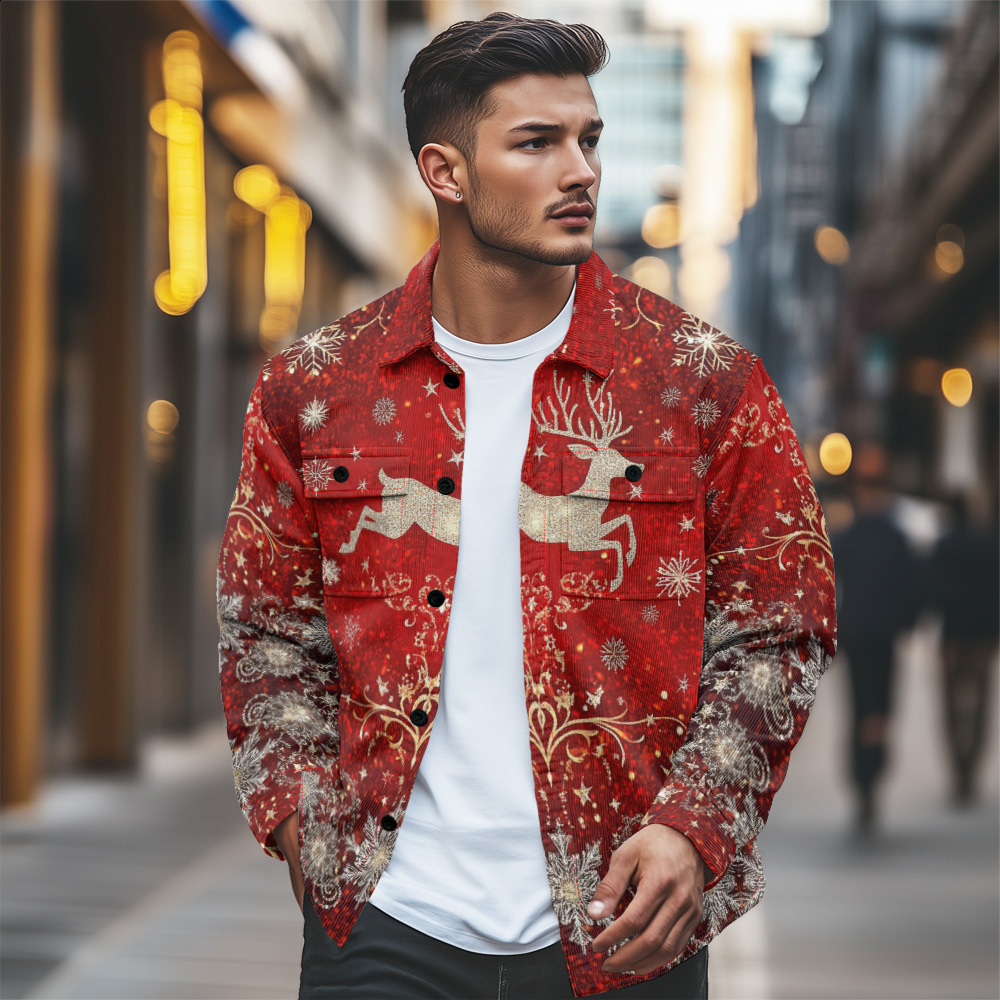 autumn and winter fleecelined collared longsleeve buttonup shirt with double pockets 250805