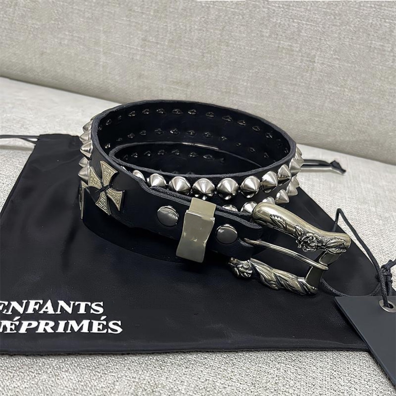 Premium ERD Melancholy New Double Stud Cross Imported Cowhide Punk Vintage Belt High-Quality - view 4