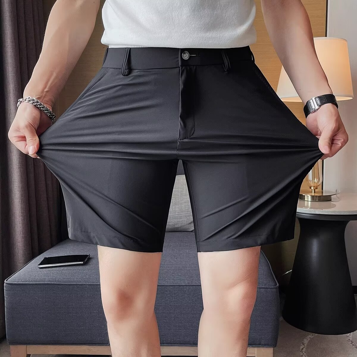 Summer Men's Thin Knee Length Shorts Breathable Quick Dry Stretch Casual Fashion Suit Shorts Plus Size Business Shorts For Men - view 4