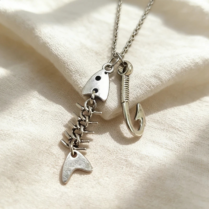 Personalized and creative fishbone and hook pendant necklace a gift for holiday parties and fishing enthusiasts 260626 - view 3