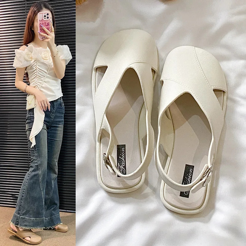 2026 Women Closed Toe Roman Sandals French Fairy Style Outdoor Summer Ladies Slides 260626