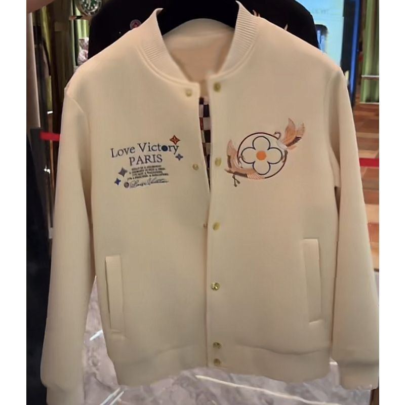 Men's Baseball Jacket, Athleisure Varsity Sports Jacket with Large Embroidered Bird and Flower Graphic - Polyester Winter Outerwear, Shawl Collar, Hoo - view 5