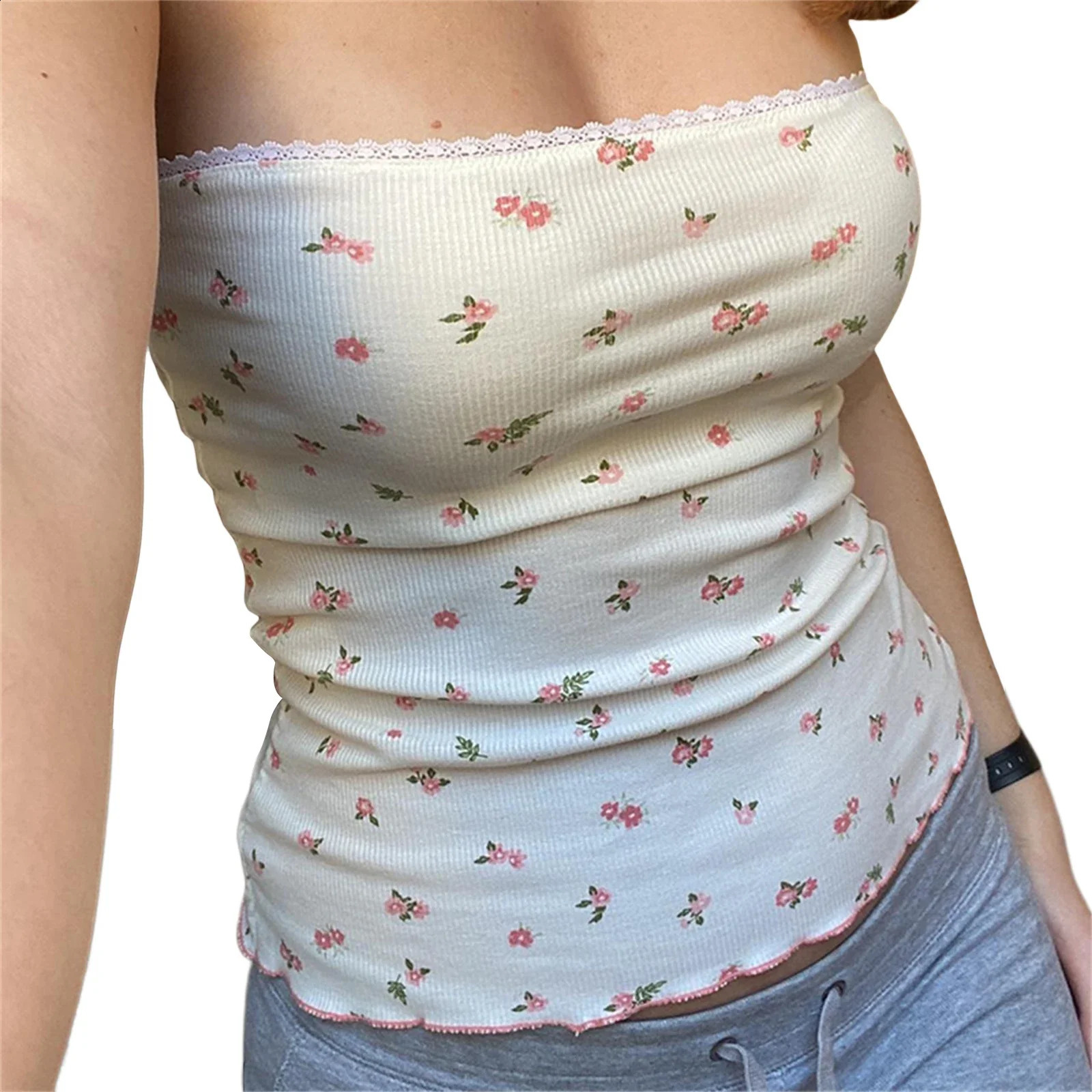 Women Casual Tube Top Strapless Backless Flower Print Summer Ladies Vest for Club Party 260616