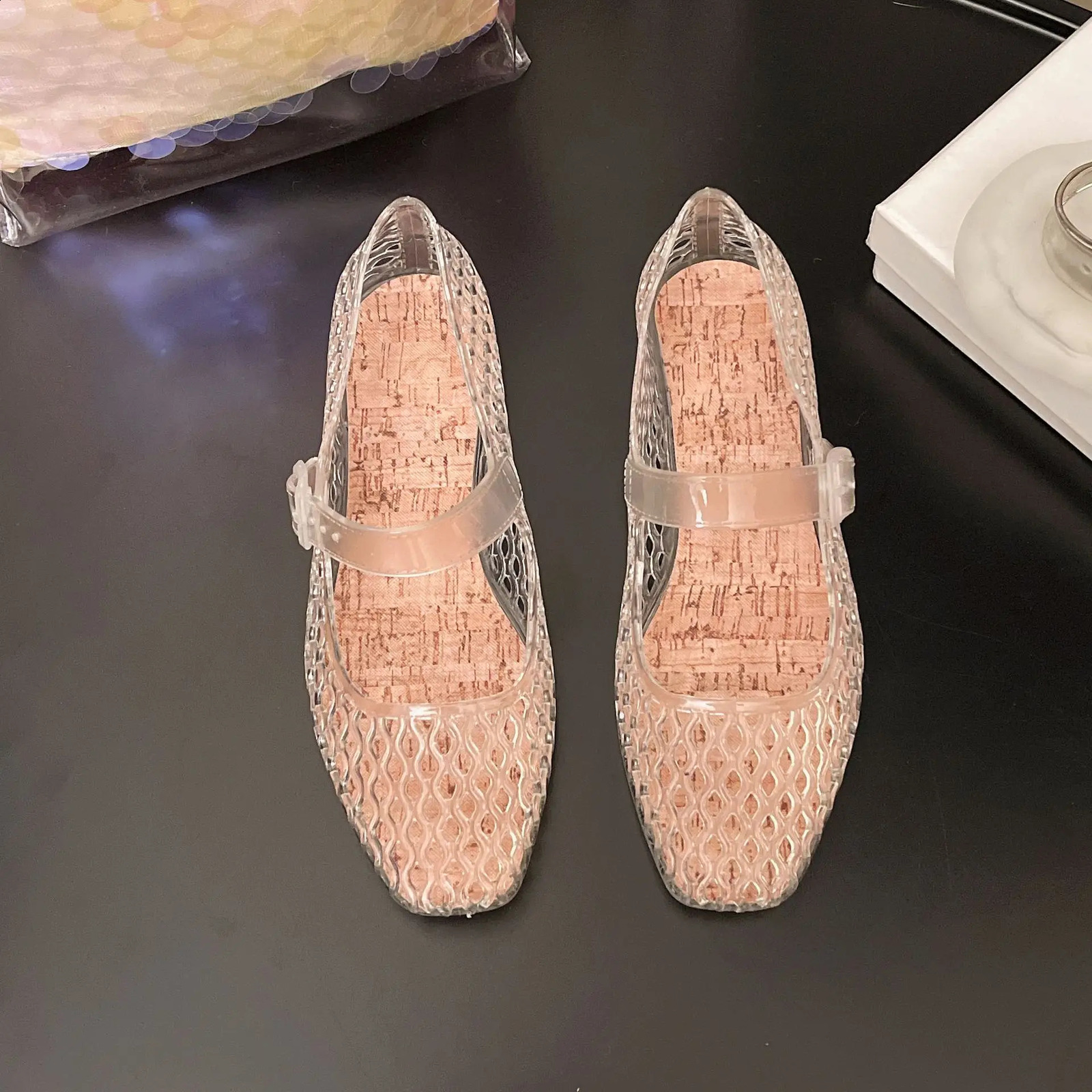 French hollow sandals for womens summer fashion with a single buckle and breathable flat bottom crystal sole 260626 - view 6