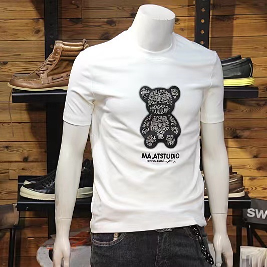 Men's Punk Bear Print T-Shirt, Mercerized Cotton Short-Sleeve Tee, Slim-Fit Round-Neck Graphic Bear Tee Shirt for Summer Vacation Travel, Weekend Stre - view 4