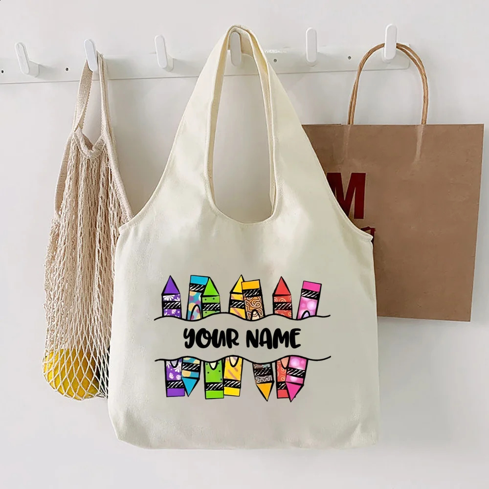 Personalised Shouder Bag Custom Name Canvas Bags Teacher Life Harajuku Handbag Women ShoppingTote Travel Bag Gifts for Teachers 260625 - view 6