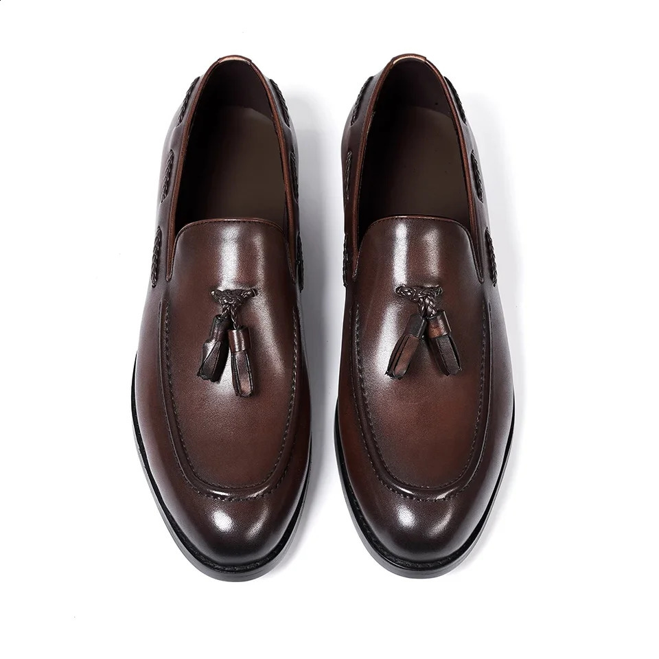 Classic Mens Genuine Leather Tassel Loafers Handmade SlipOn Casual Shoes Comfortable for Office Wedding Dressing Daily Wear 260624 - view 6