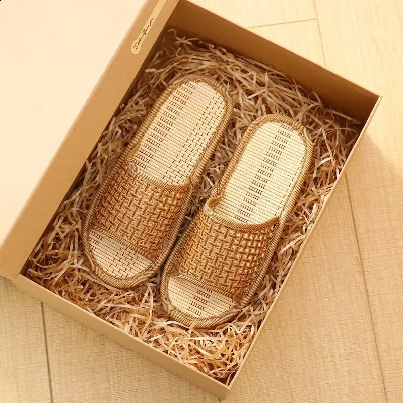Bamboo Rattan Summer Slippers for Women/Men - Breathable Couple Sandals Soft Sole Anti-Slip Indoor Slides for Home/Beach 260624 - view 3