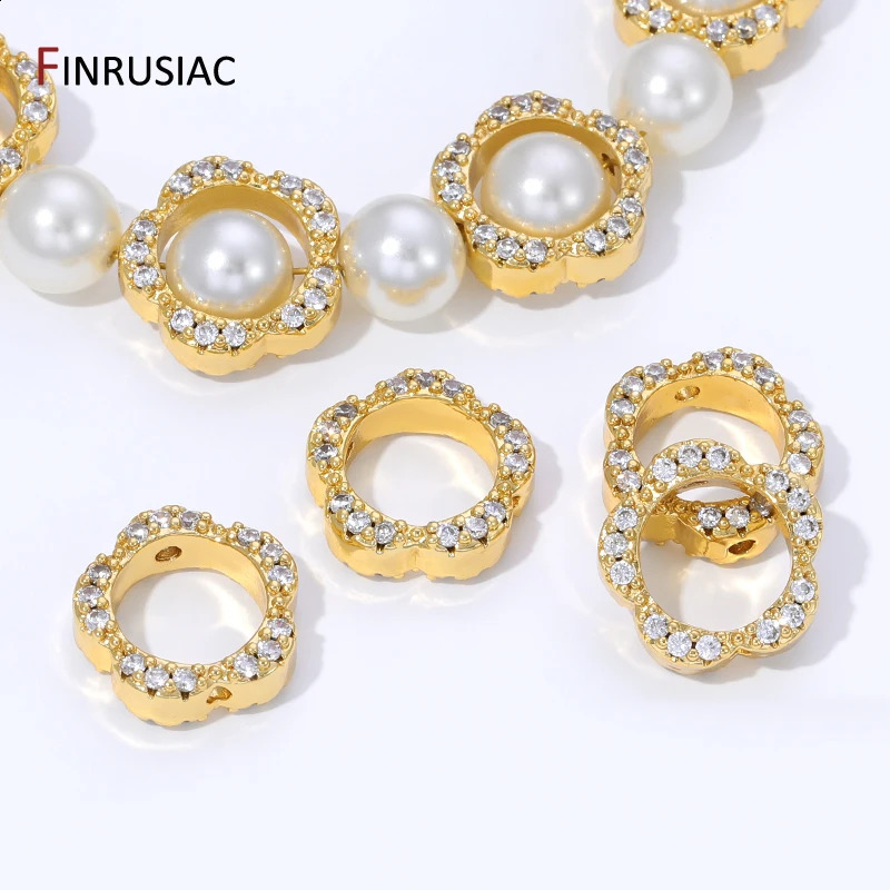 18K Gold Plated Brass Flower Bead FramesZircon Frame Beads Connector For DIY Bracelet Necklace Making Accessories 260623 - view 7