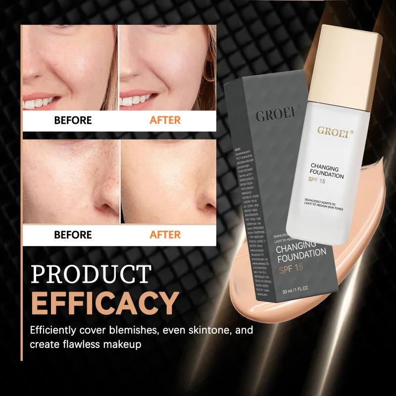 GROEI Changing Foundation SPF 15 - 30ml Adaptive Color Makeup Auto-Match Your Skin Tone Lightweight Cover Blemishes Redness 260625 - view 7