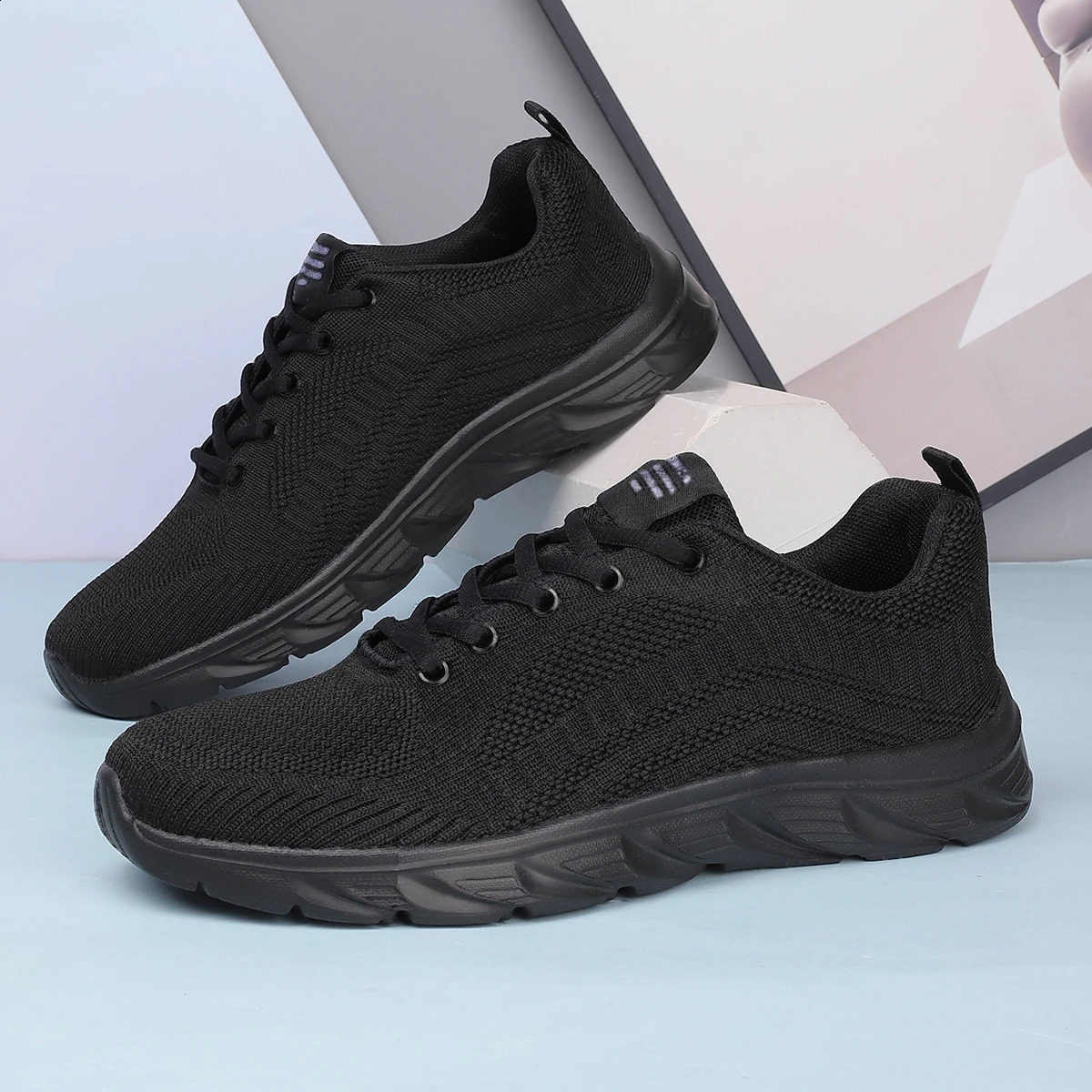 ZERJER Full Black Flying Knit Men Sneakers Breathable Lightweight NonSlip Casual Running Walking Athletic Shoes for Outdoor Da 260626 - view 4