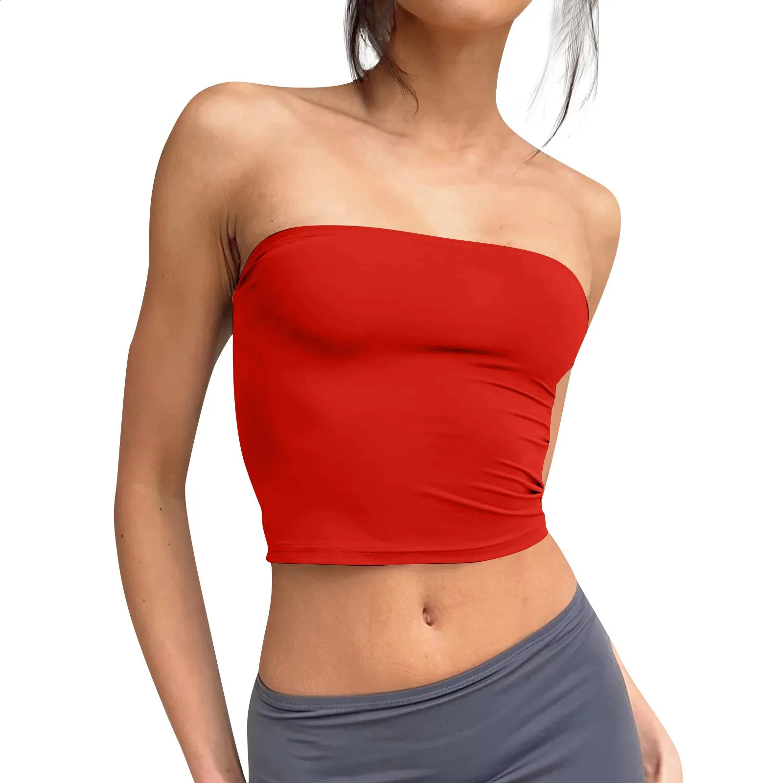 Womens Strapless Crop Tops Basic Backless Sleeveless Bandeau Cute Sexy Trend Street Fashion Classic Solid Tube 260616 - view 3