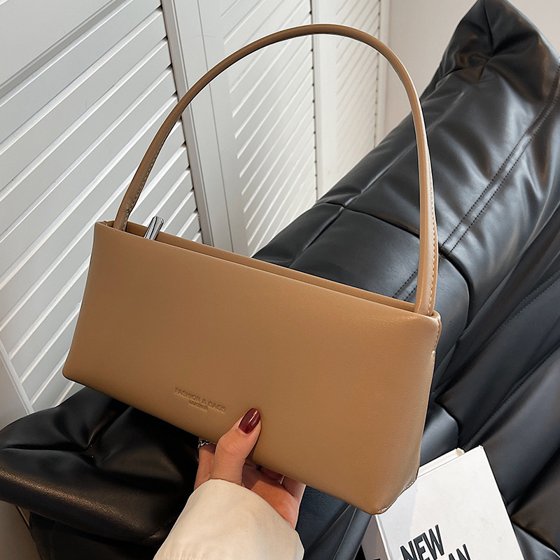 Solid Color Faux Leather Baguette Shoulder Bag Embossed Thin Handle Women Daily Commuter Simple Underarm Handbag - view 5