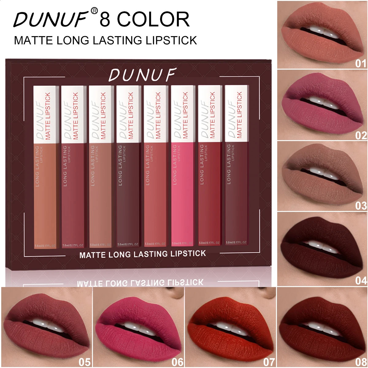 6Pcs/8Pcs matte color lasting lip gloss set three-dimensional plastic lips waterproof -sweat non-stick cup lipstick set 260626
