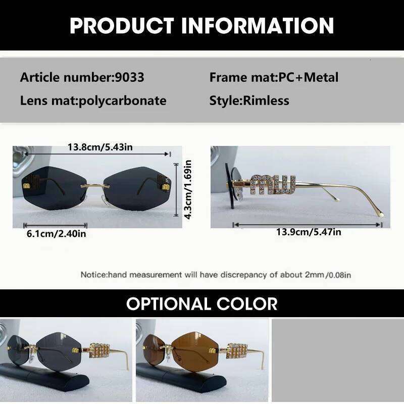 Fashion Borderless Sunglasses Women Men Rimless Diamond Studded Letter Sun Glasses UV400 Y2K Polygon Metal Eyewear 26Y0626 - view 3