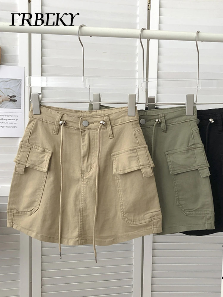 Summer Drawstring High Waist Denim Package Hip Halfbody Skirt Korean FashionVintage Versatile Solid Color Women Clothes 260626