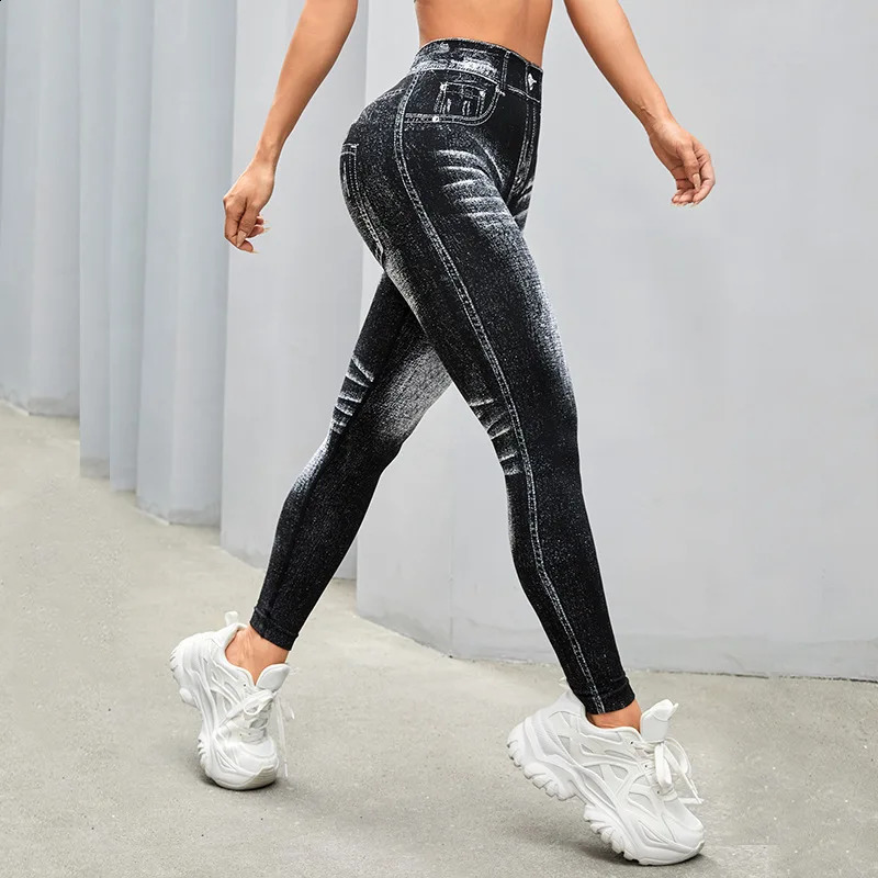 Women Sport Yoga Leggings Faux Jeans Skinny Tight Seamless Fitness Outerdoor Pants 260626 - view 3