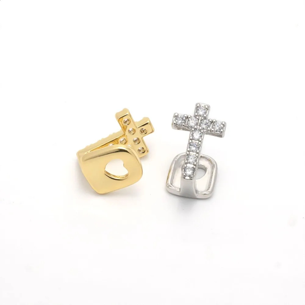 Cool Series Zircon Cross Single Tooth Grillzs Cap Heart Hollow Base Rhinestone Teeth Grill Hip Hop Dental Jewelry Party Teeth 260626 - view 4