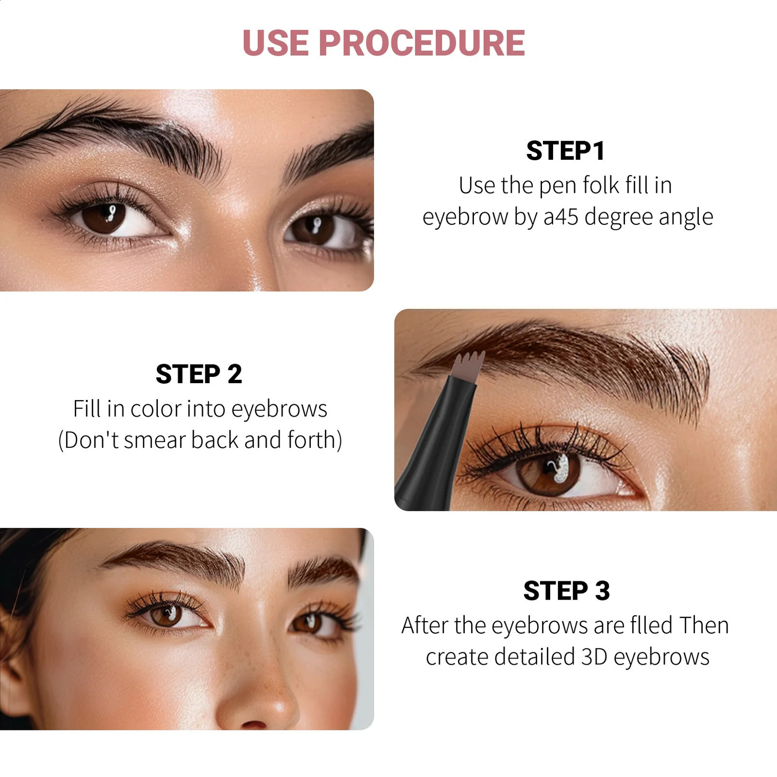 QIC Waterproof Microblading Eyebrow Pen - 4 Split Head Natural Look Brow Makeup in 6 Colors for All Skin Types 260626 - view 6