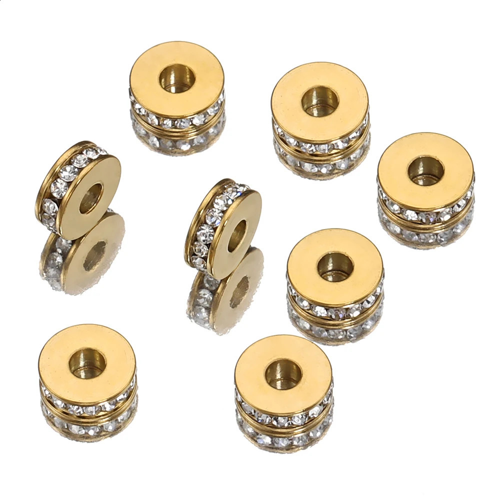 10pcs Stainless Steel Rhinestone Beads 7mm Flat Round Crystal Rondelle Spacer Bead for Jewelry Making DIY Bracelet Necklace 260623 - view 6