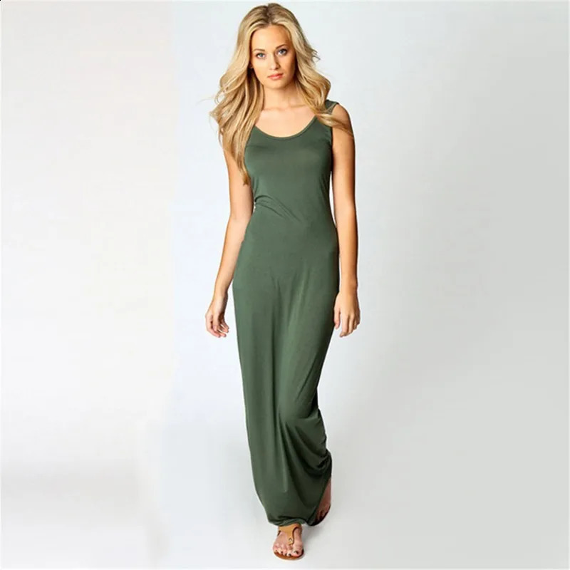 Womens Maxi Dress Sleeveless Bodycon Long Dress Elegant Casual Homewear Spring Summer Cool Solid-Color Dress 260626 - view 4