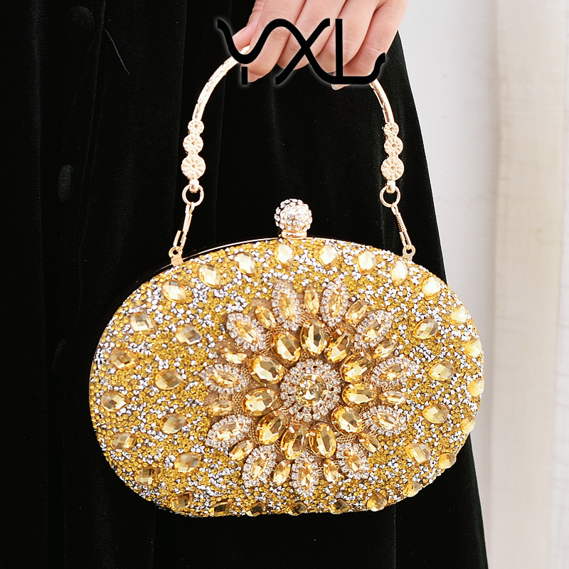 Popular European and American diamond-embellished evening party socialite luxurious wedding bag, cross-border supply clutch bag GLAMOR