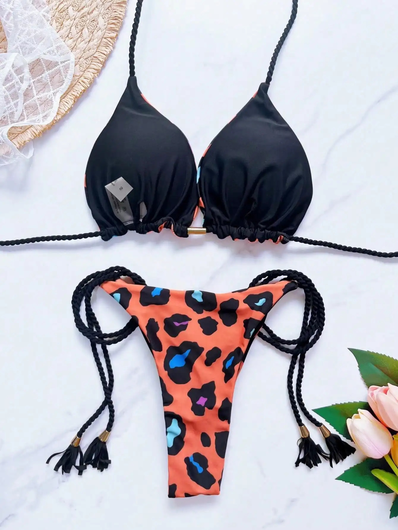 2026 Sexy Women Swimsuit Leopard Print Bikini Set Triangle Braiding Rope Bathing Suit Halter Swimwear Bandage Brazilian Biquinis 260625 - view 3