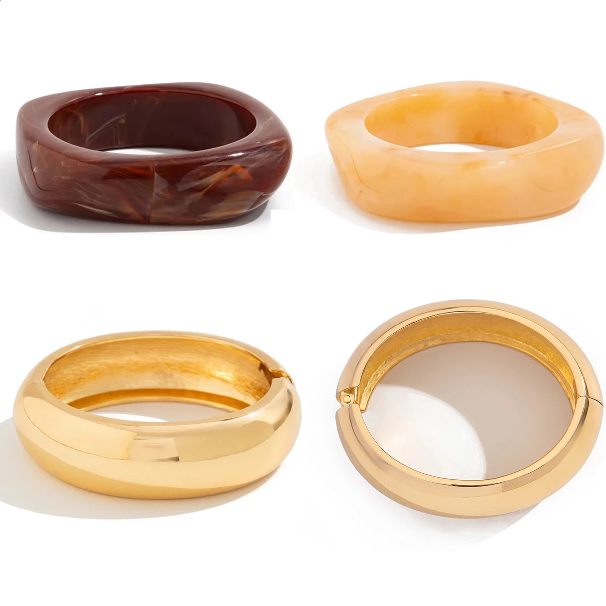 IngeSightZ 3 Styles Vintage Irregular Resin Bangle Bracelets Women Punk Geometric Wide Metal Bracelet Chunky Party Jewelry Gift260624 - view 7