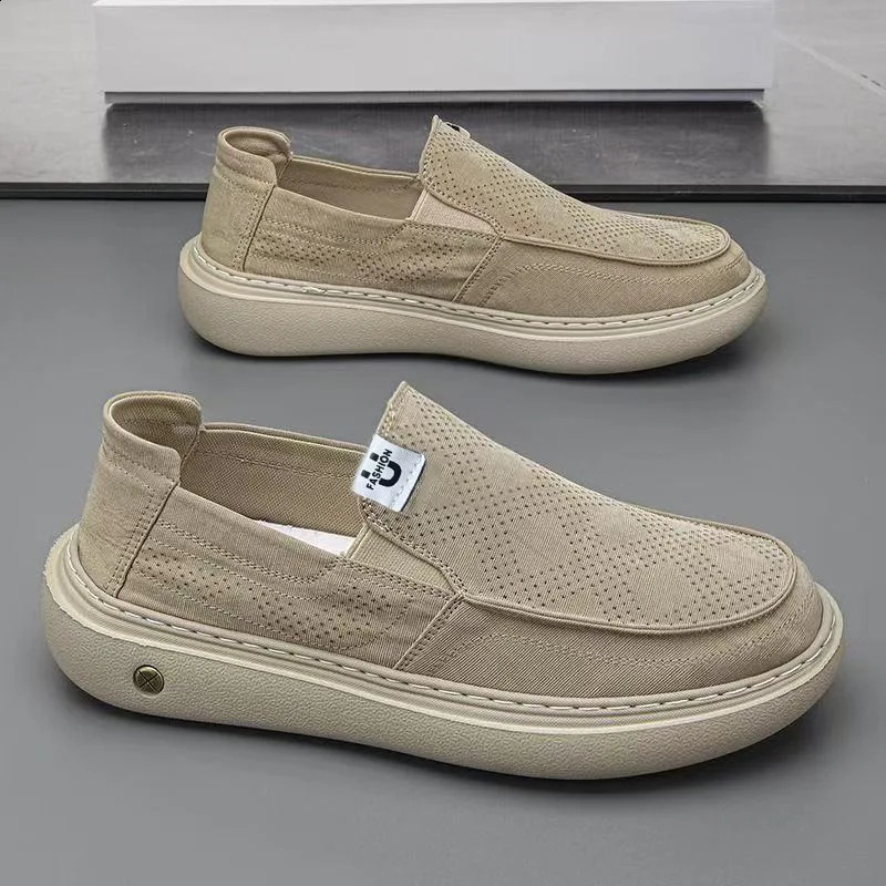 Mens Summer Breathable Casual Shoes Thin Mesh Soft Bottom Sports SlipOn Loafers round Toe Flat Heel Pure Color Rubber Outsole 260626 - view 1