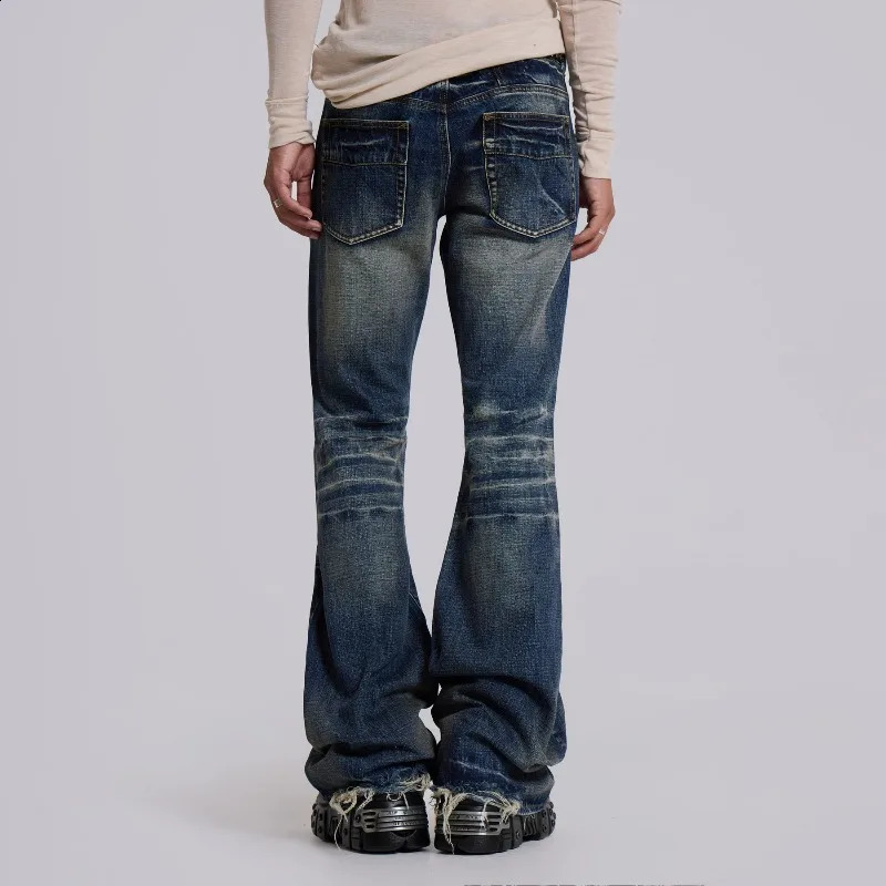 Y2K Vintage Flared Jeans Mid Blue Washed Men Women Bootcut American Hip Hop Distressed Streetwear Unisex Wide Leg Pants 260625 - view 3