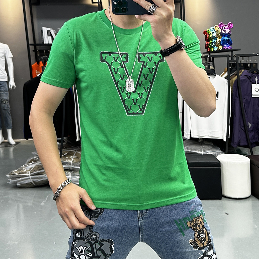 Mercerized Cotton Short-Sleeve T-Shirt For Men, Trendy Brand, New Summer Style, Round Neck, Slim Fit, Fashionable Men's Top