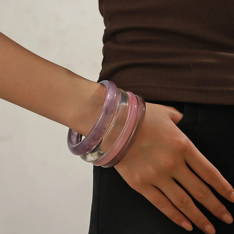 Bohemia Blue Translucent Acrylic Resin Bracelet Set Women Beach Vacation Bangle Stackable Lightweight 4Pcs/Set Jewelry 260625 - view 4