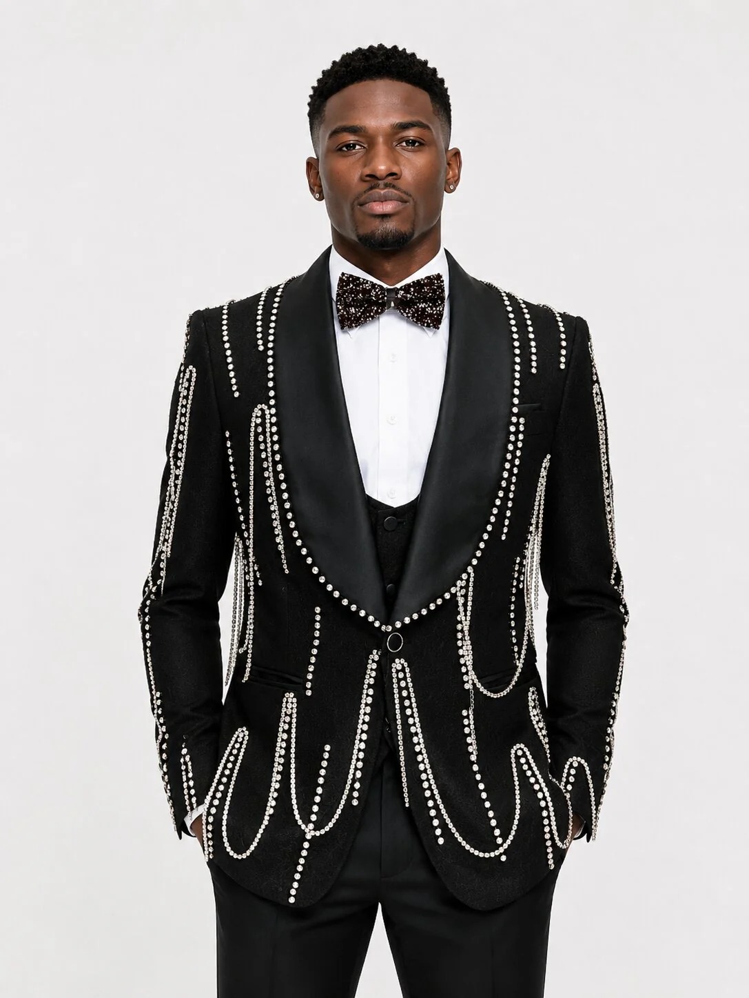 Stylish Men Suits Tailor-Made 2Pieces Shawl Lapel Jacket Rhinestone One Button Blazer Tassel Evening Party Customized Coat Pants Plus Size - view 3