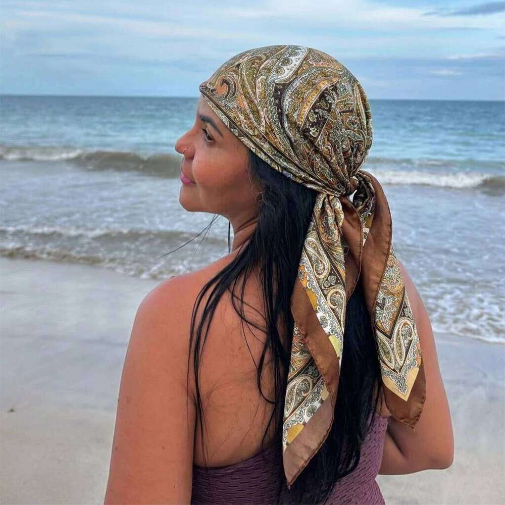 90*90cm Paisley Print Satin Hijabs for Women Luxury Square HeadScarf Bandana Cheveux Soft Neckerchief Hijab Hair Scarves 26Y06226 - view 4