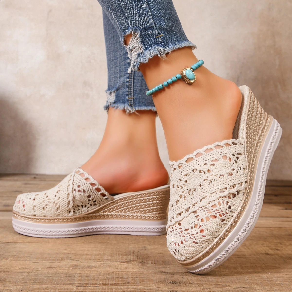 Woman Leather Summer Fashion Wedge Female Large Size Midheeled Platform Black Comfortable Retro Sandals for Women 260626 - view 5