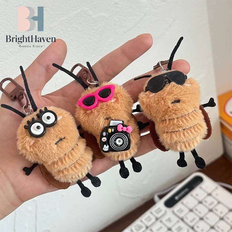 1/3Pcs Cute Cockroach Doll Keychain Creative Stuffed Animal Keyring School Bag Pendant Backpack Hanging Decoration Lovely Gift 26Y0626