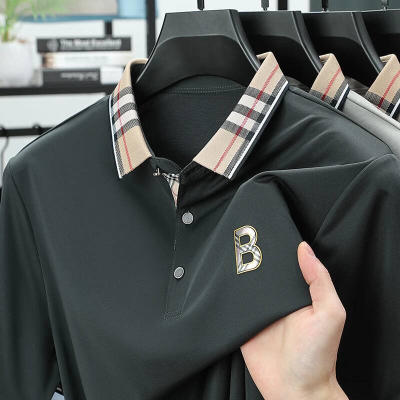 Mulberry T-Shirt Ice Silk Dad Summer Short Sleeved Men's Upper Clothes Breathable Polo Shirt Asia Size - view 3