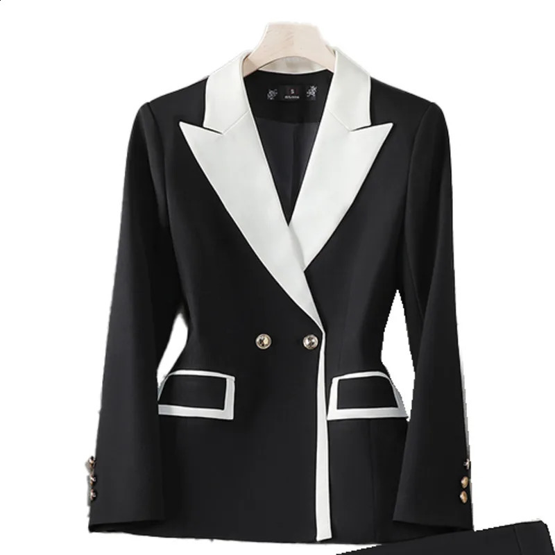 XFPV Office Lady Women Long Sleeves Blazer Autumn Contrast Color Double Breasted Notched Loose Blazers Coat 260626 - view 7