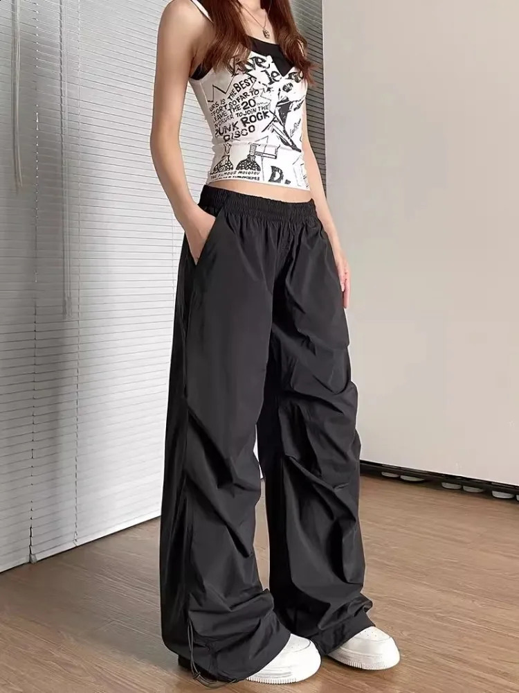 American Style Women Loose Fit Straight Pants Elastic Waist Long Trousers Cargo Boyfriend Hip Hop Female 260625 - view 5