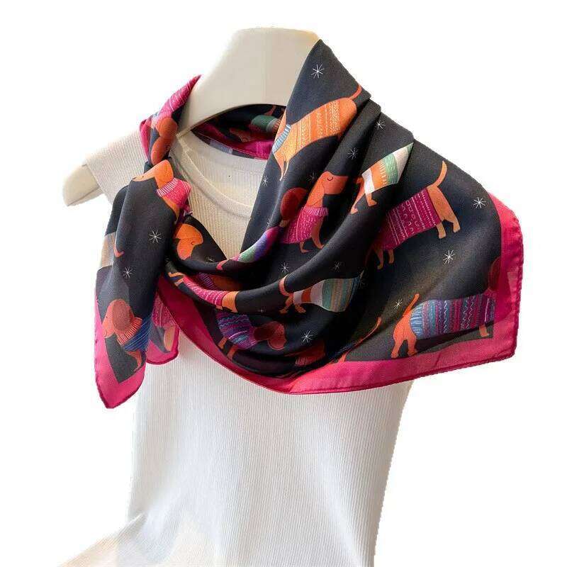 2026 Luxury 70x70cm Square Silk Scarf for Women Cute Dachshund Pattern Shawls Wrap Fashion Accessory Hair Tie Bandana Hijab Caps 26Y06226 - view 6