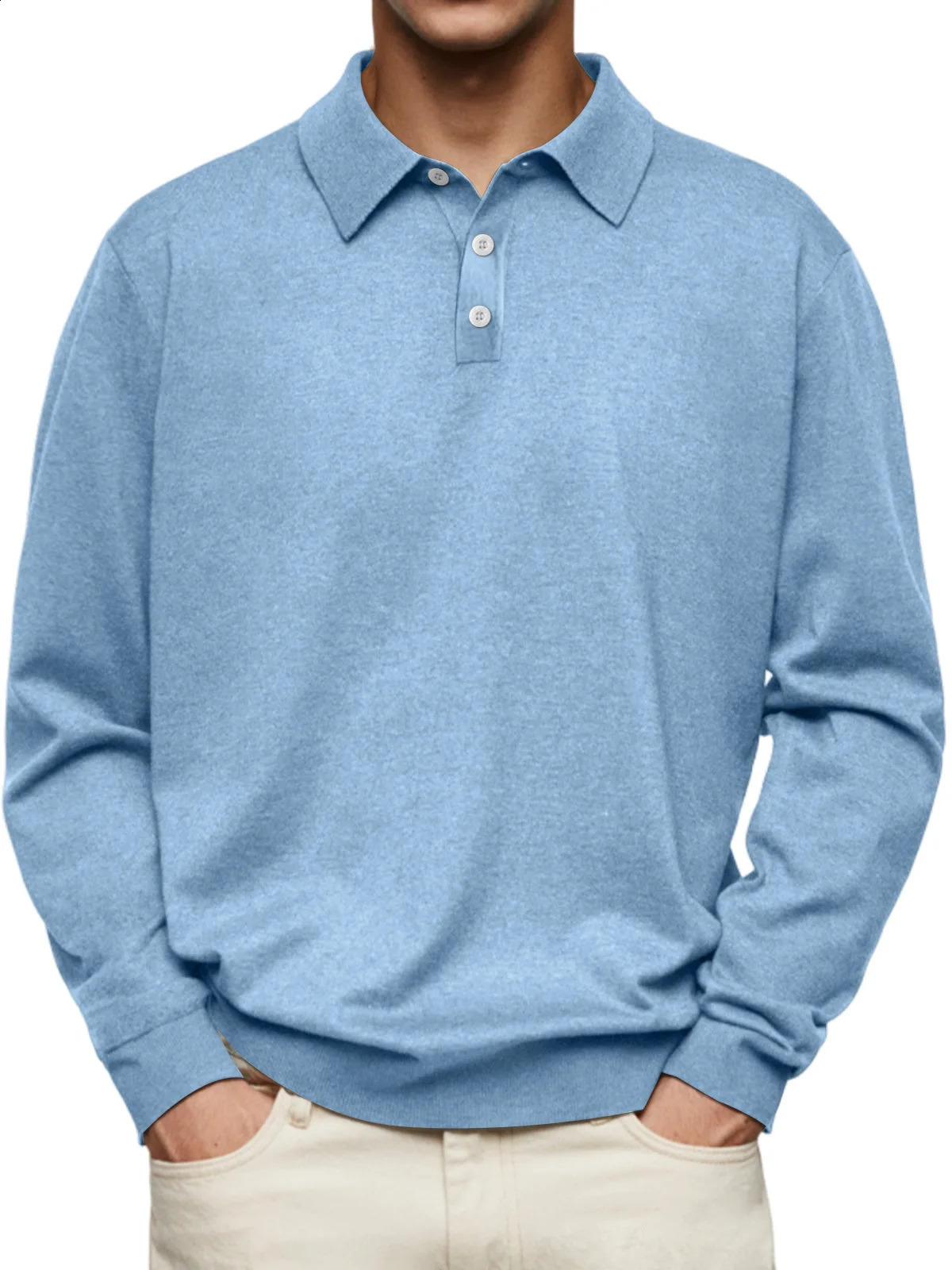 Autumn leisure Home long Sleeve top Fashion Mens solid color lapel Mens POLO Shirt 260626 - view 3