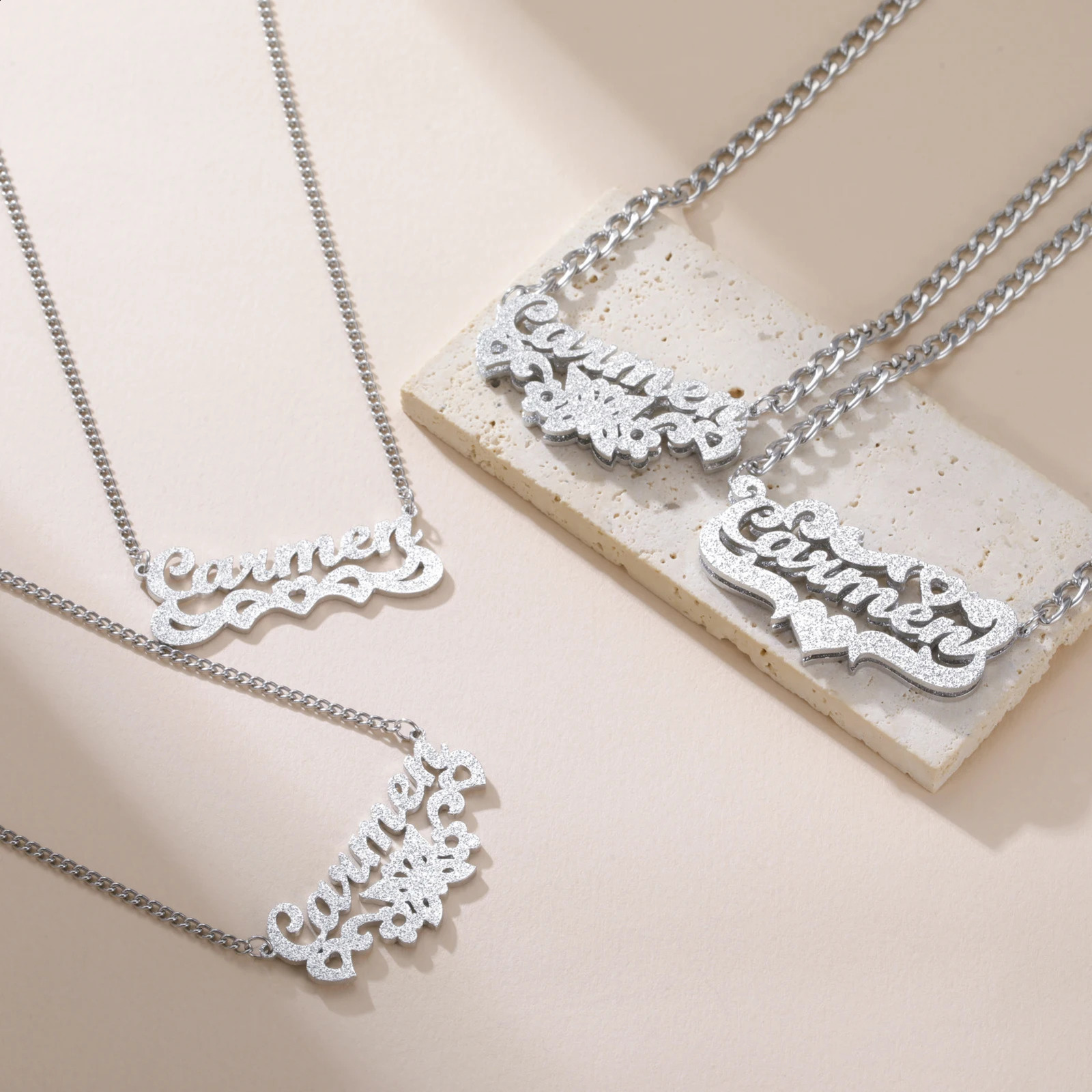 Sipuris Custom Name Necklace Women Jewelry Stainless Steel Golden Choker Cuban Chain Heart Ribbon Nameplate Pendant 260615 - view 6