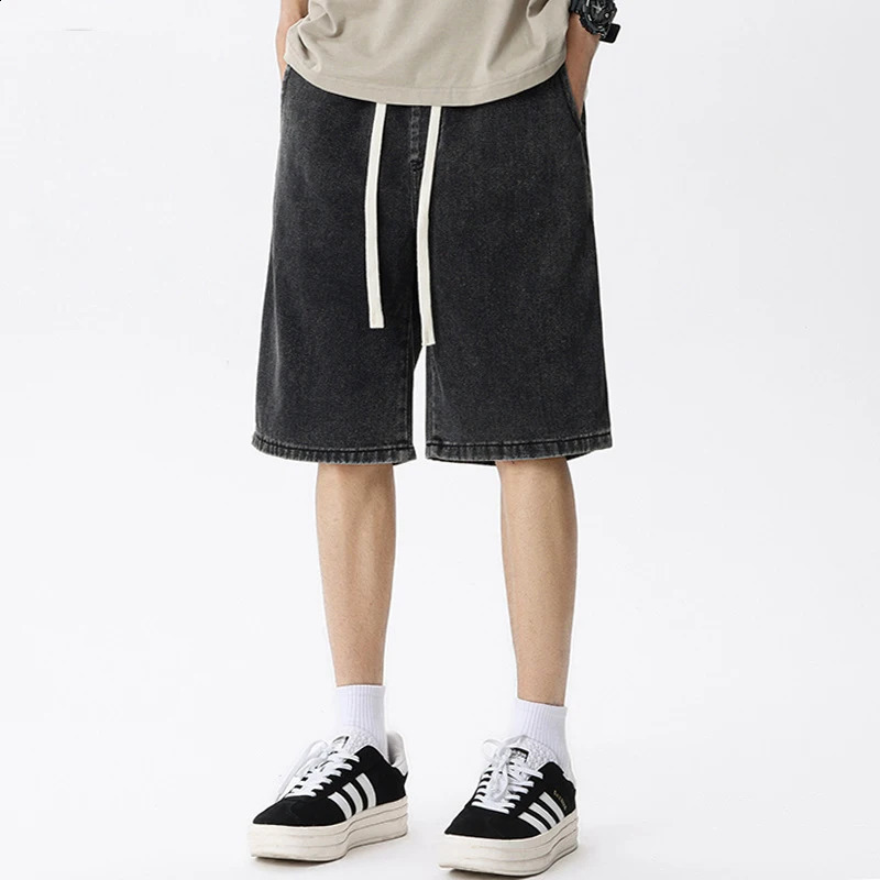WHXR Man Shorts Summer Thin Elastic Waist Drawstring Men Denim American Loose Straight Blue Casual Male Jeans Short 260625 - view 5