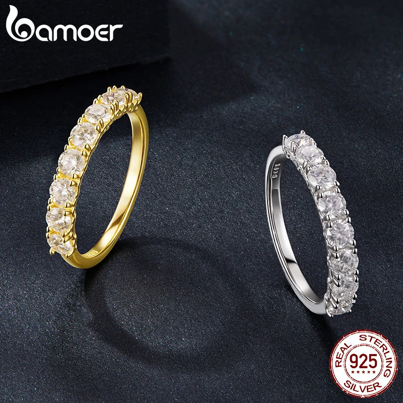 Stackable Patterned Ring Half Ring Setting in Row 925 Sterling Silver D Color for Women Wedding Gift260624 - view 5