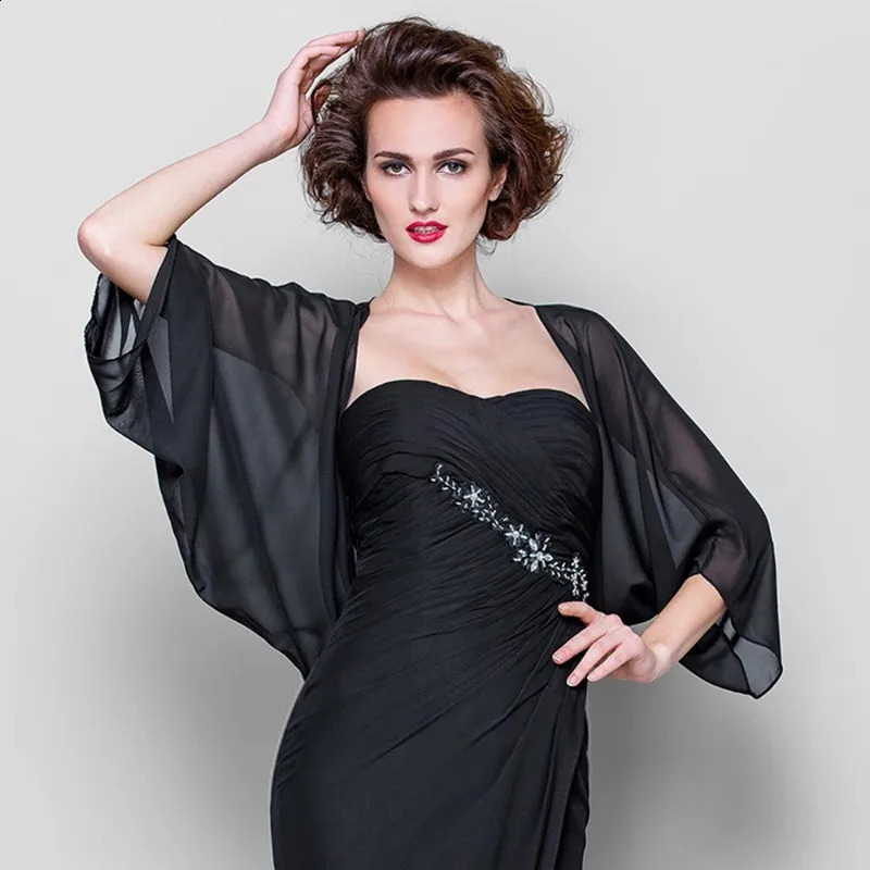 Women Chiffon Bolero Prom Party Illusion Shrug Elegant Soft Wedding Bridal Cape Female Evening Shawl Black Red White 260625 - view 6