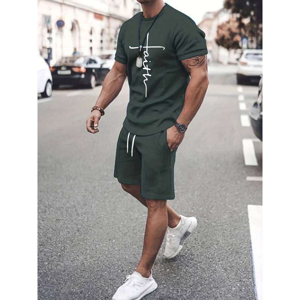 Summer Outdoor Street Fashion Everyday Casual Athletic T-shirts And Drawstring Shorts Men's Sets 26Y0626 - view 5